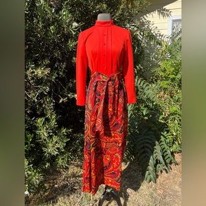 Vintage 1960’s hostess maxi dress in orange and black